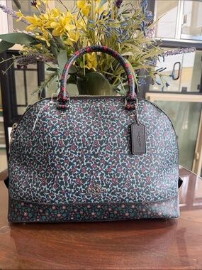 Coach Floral Dome Satchel - Teal and Pink